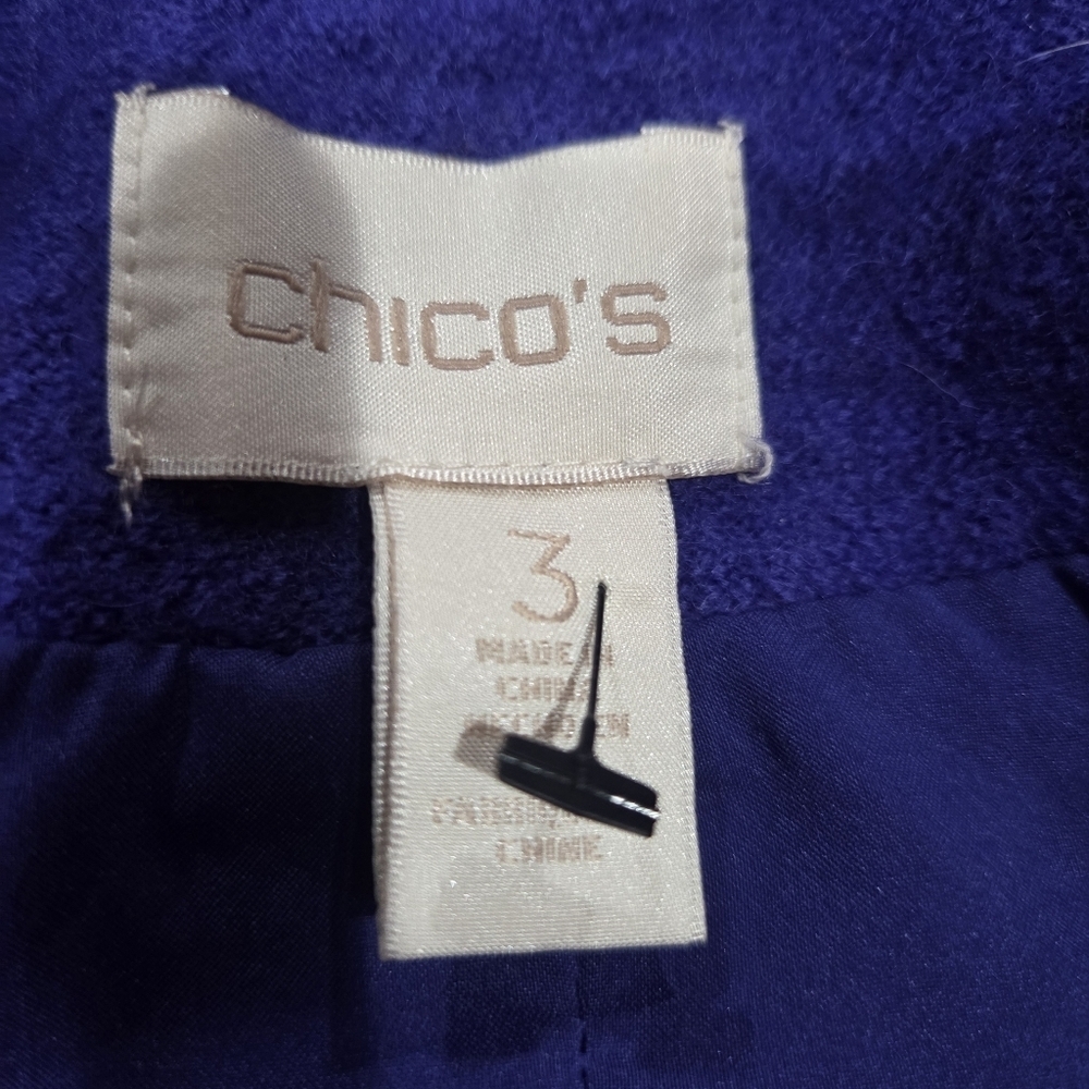 CHICOS Boiled 100% Wool Moto Jacket Lined Women's Size 3 Purple Twilight - Picture 7 of 11